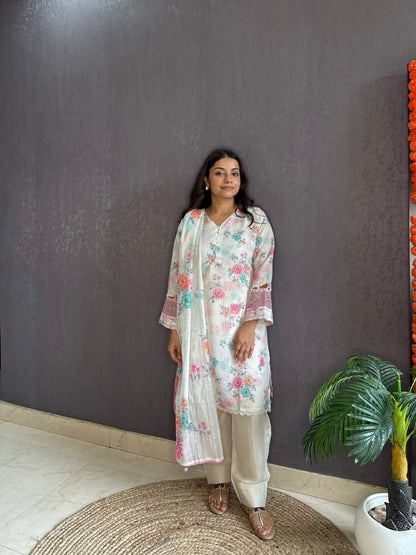 Linen cotton printed farshi kurta set