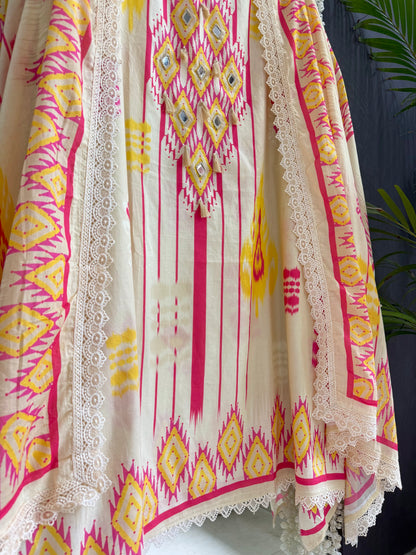 Mulmul cotton ikkat suit