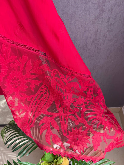 Luxurious organza appliqué work birds suit