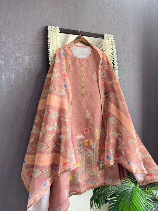 Pure linen florals handwork suit