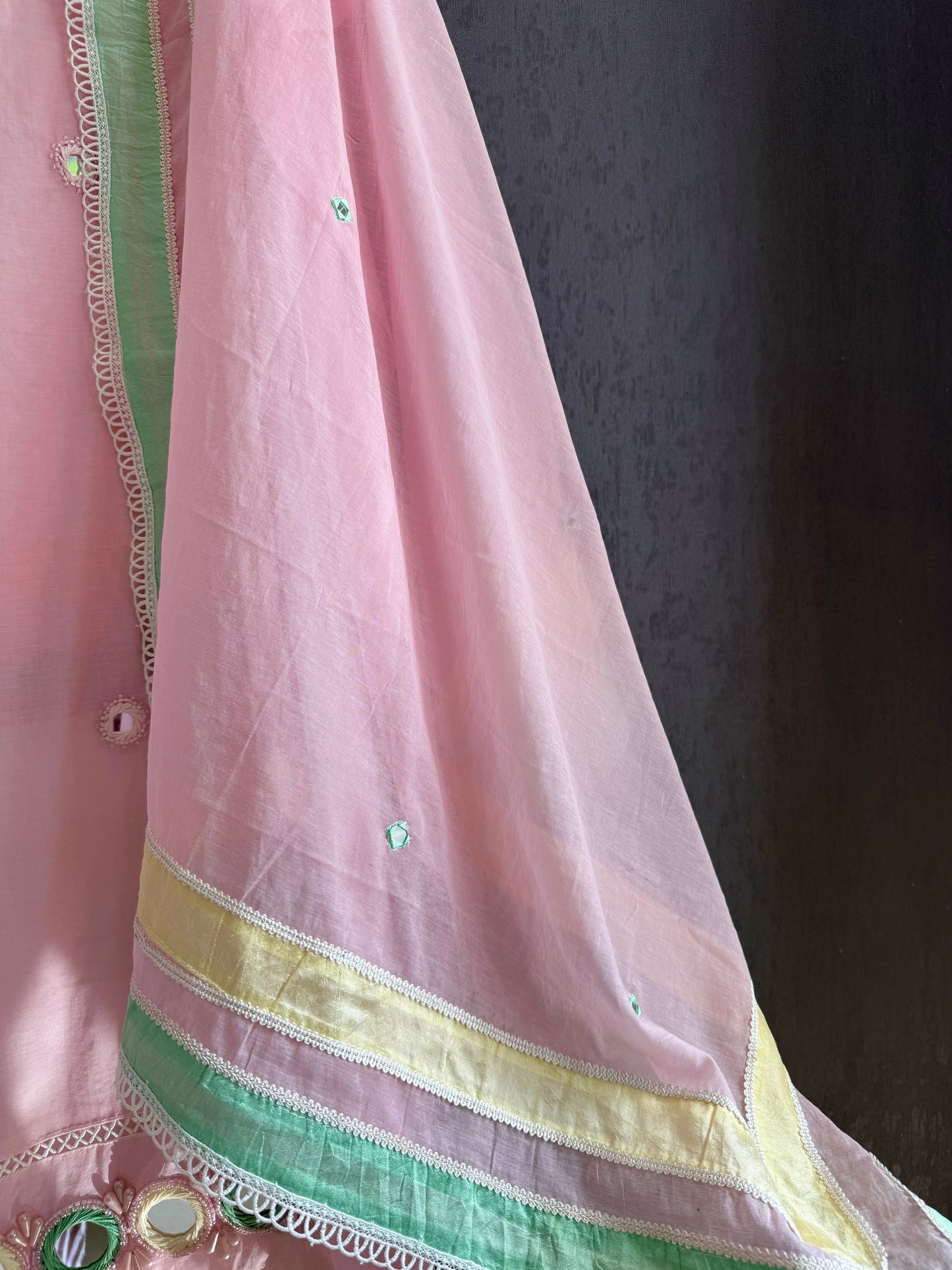 Luxurious Mul chanderi mirrorwork suit