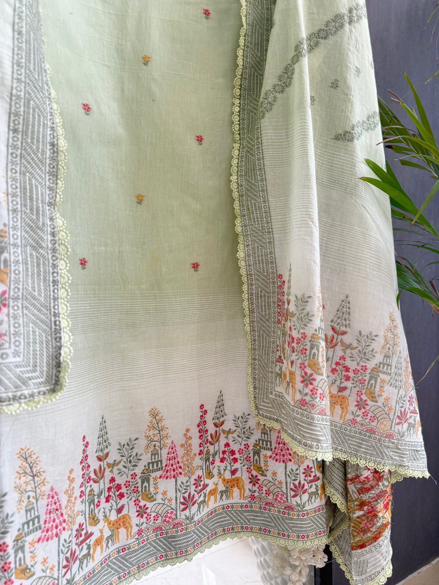 Cotton jamdani deers pinteresty suit