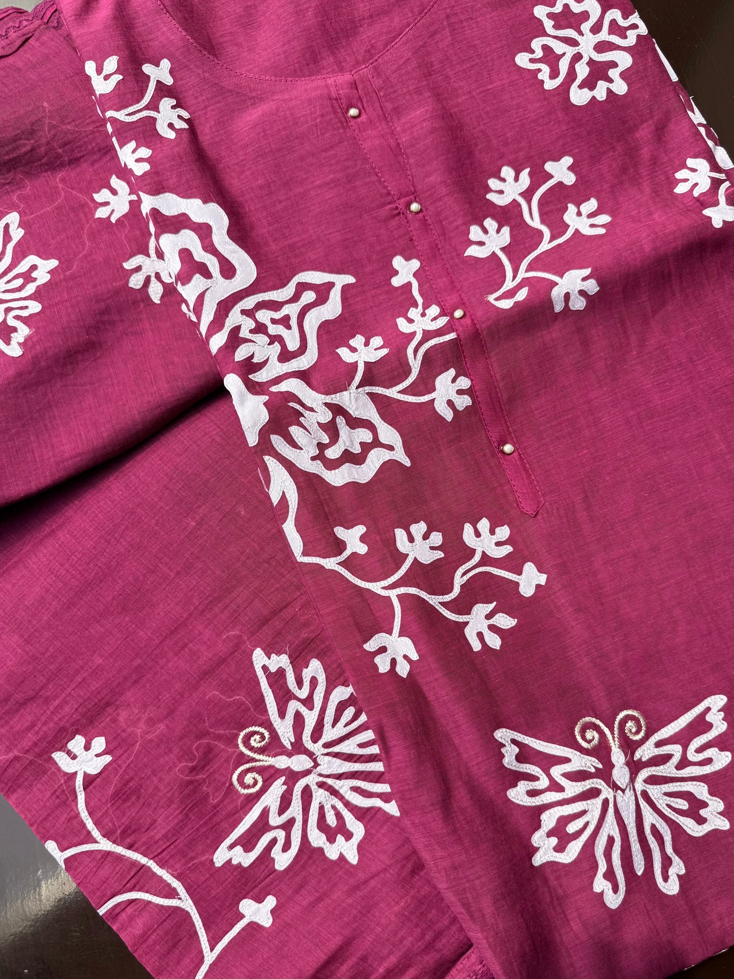 Luxurious Mul chanderi appliqué butterfly suit