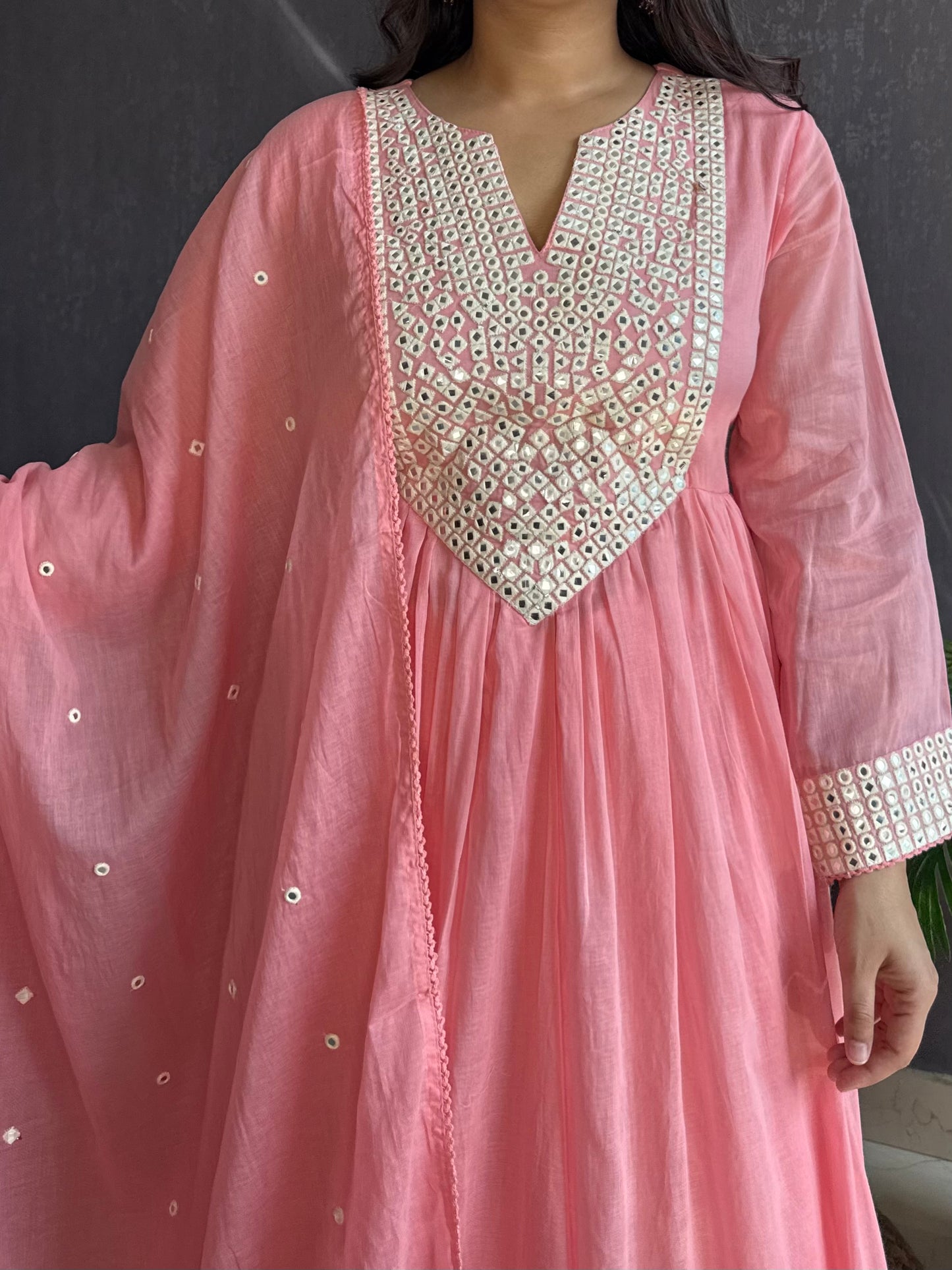 Mal cotton mirror embroidered Anarkali