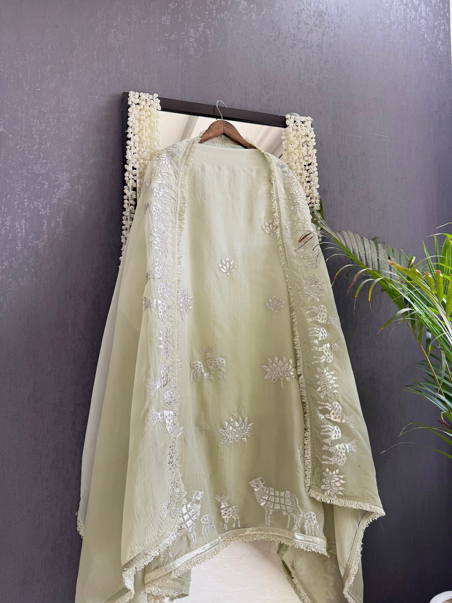 Luxurious organza gota appliqué work suit