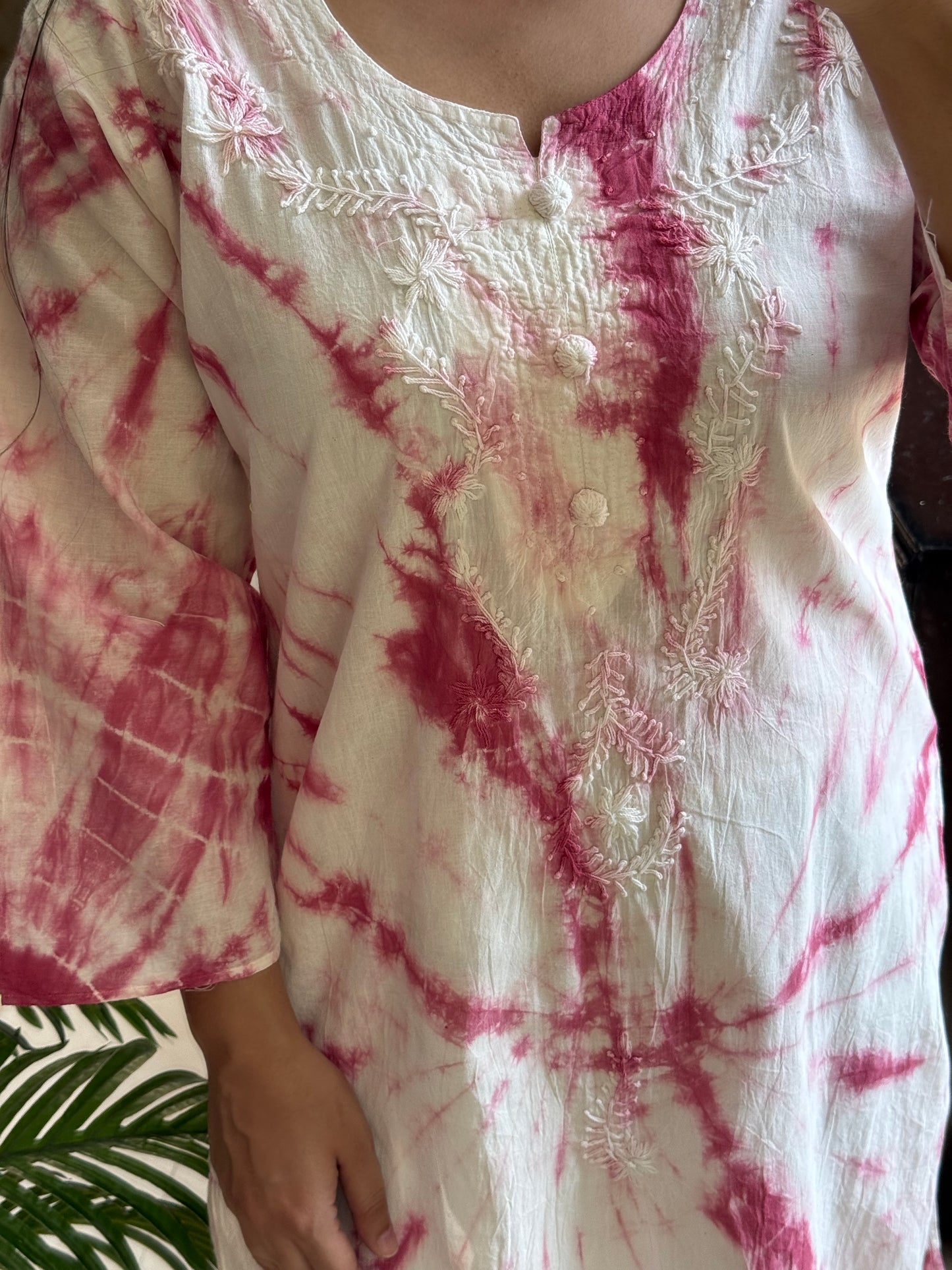 Tie dye Mulmul cotton chikankari kurta