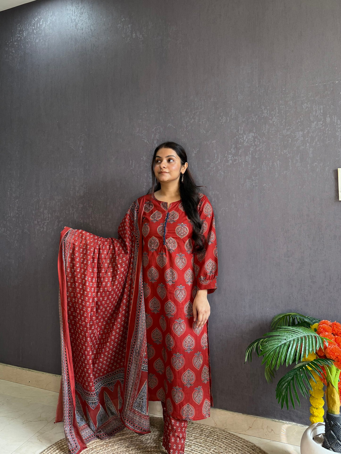 Pure cotton anaar ajrakh print suit set