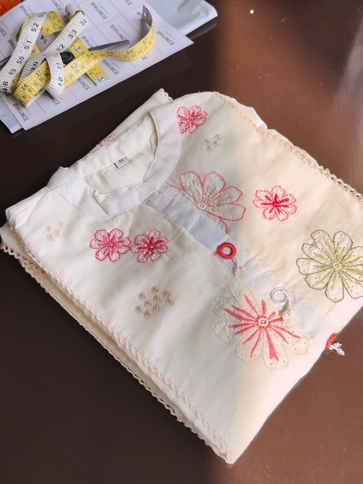 Premium cotton cutwork pearl set