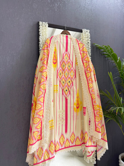 Mulmul cotton ikkat suit