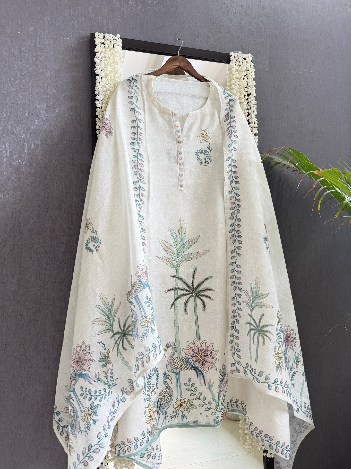 Pure linen florals handwork suit