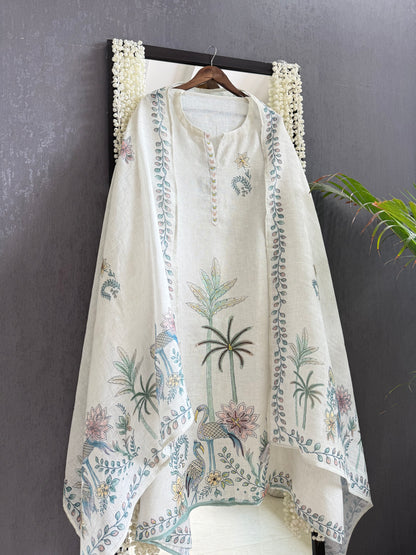 Pure linen florals handwork suit