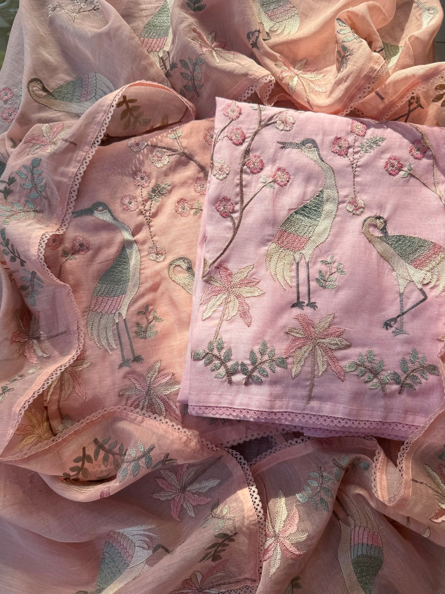 Luxurious Mul chanderi flamingos suit