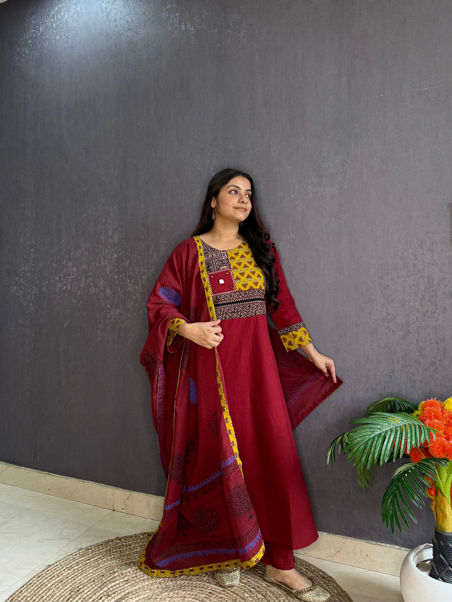 Mirror ajrakh A line suit set