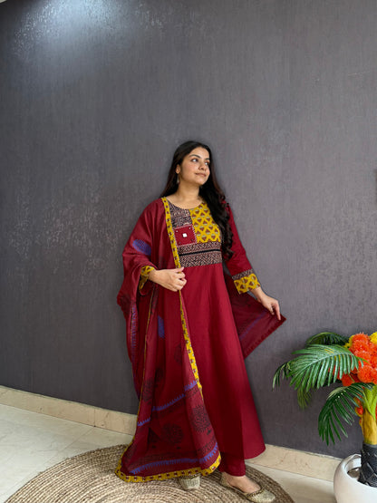 Mirror ajrakh A line suit set