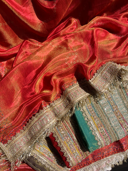 Luxurious zari woven tissue silk suit