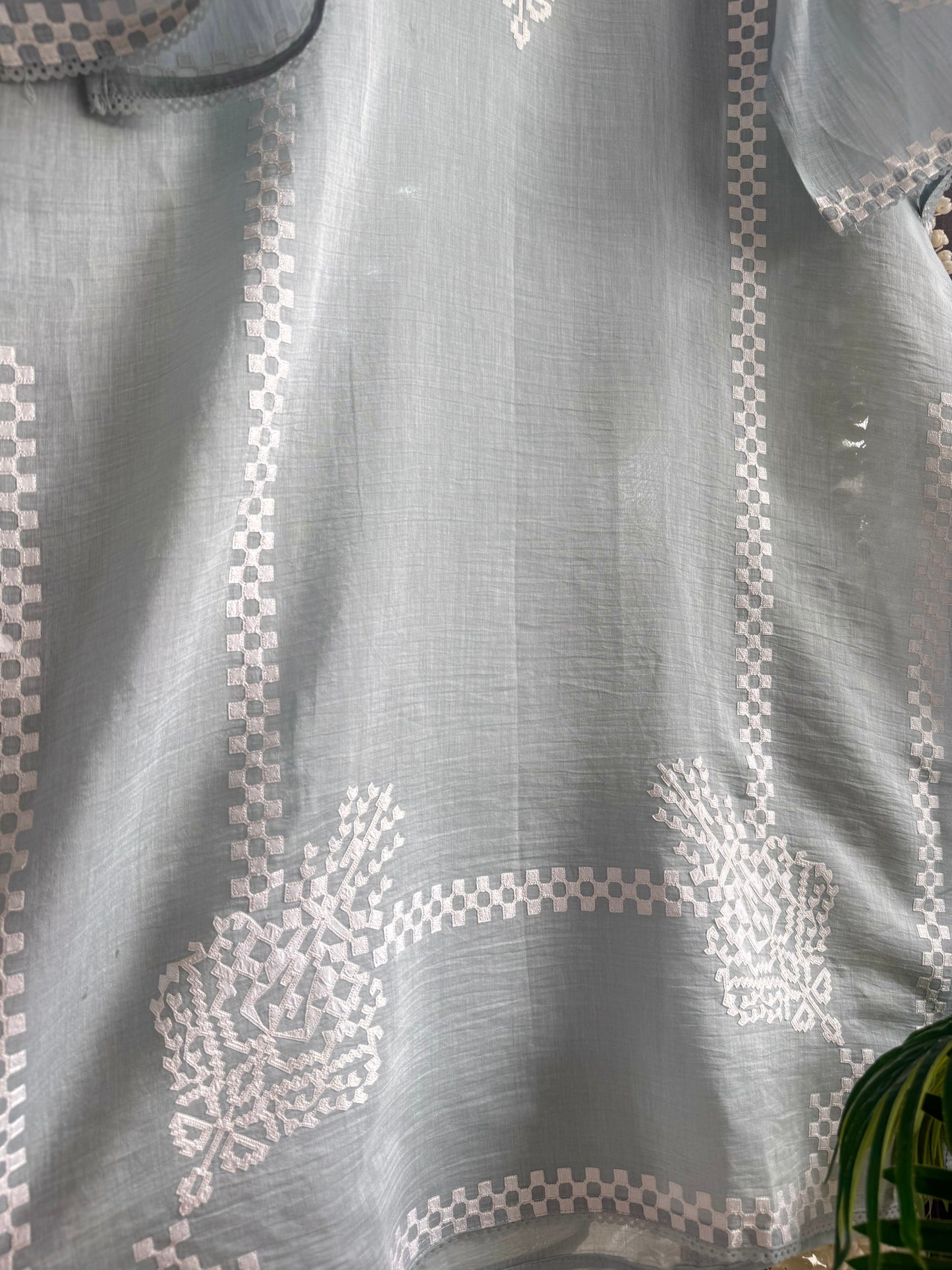 Luxurious Mul chanderi appliqué work suit