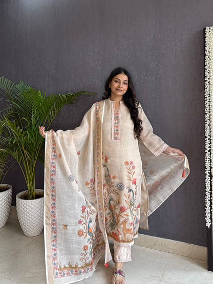 Linen deers peacock kurta set