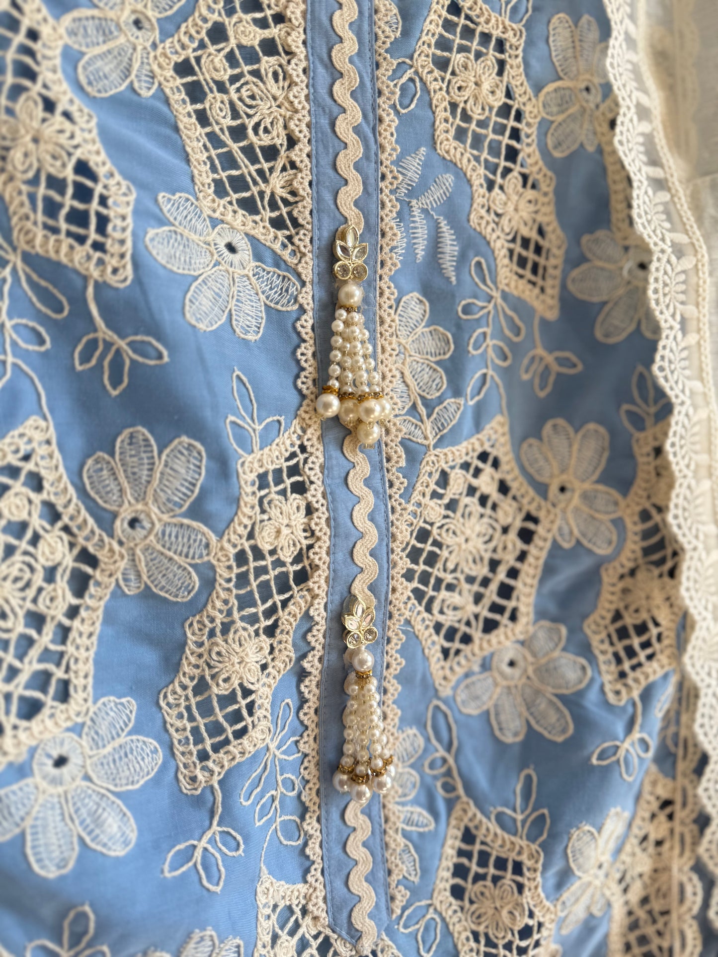 Luxurious Mul chanderi crochet handwork suit