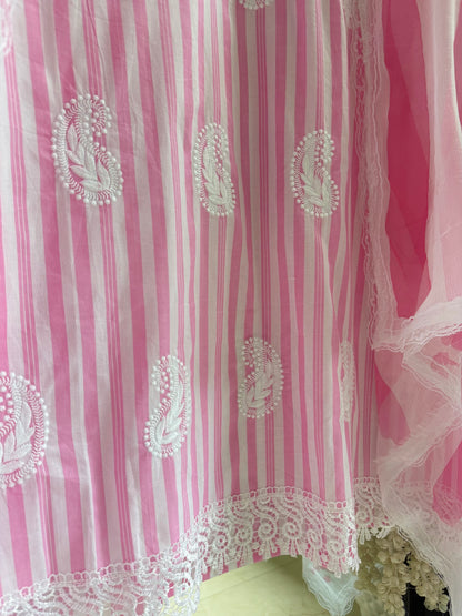 Striped cotton Lucknowi suit