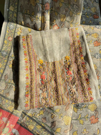 Pure linen frenchknot suit