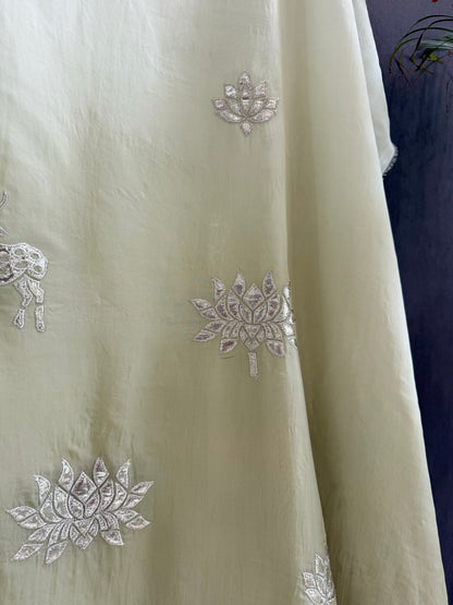 Luxurious organza gota appliqué work suit