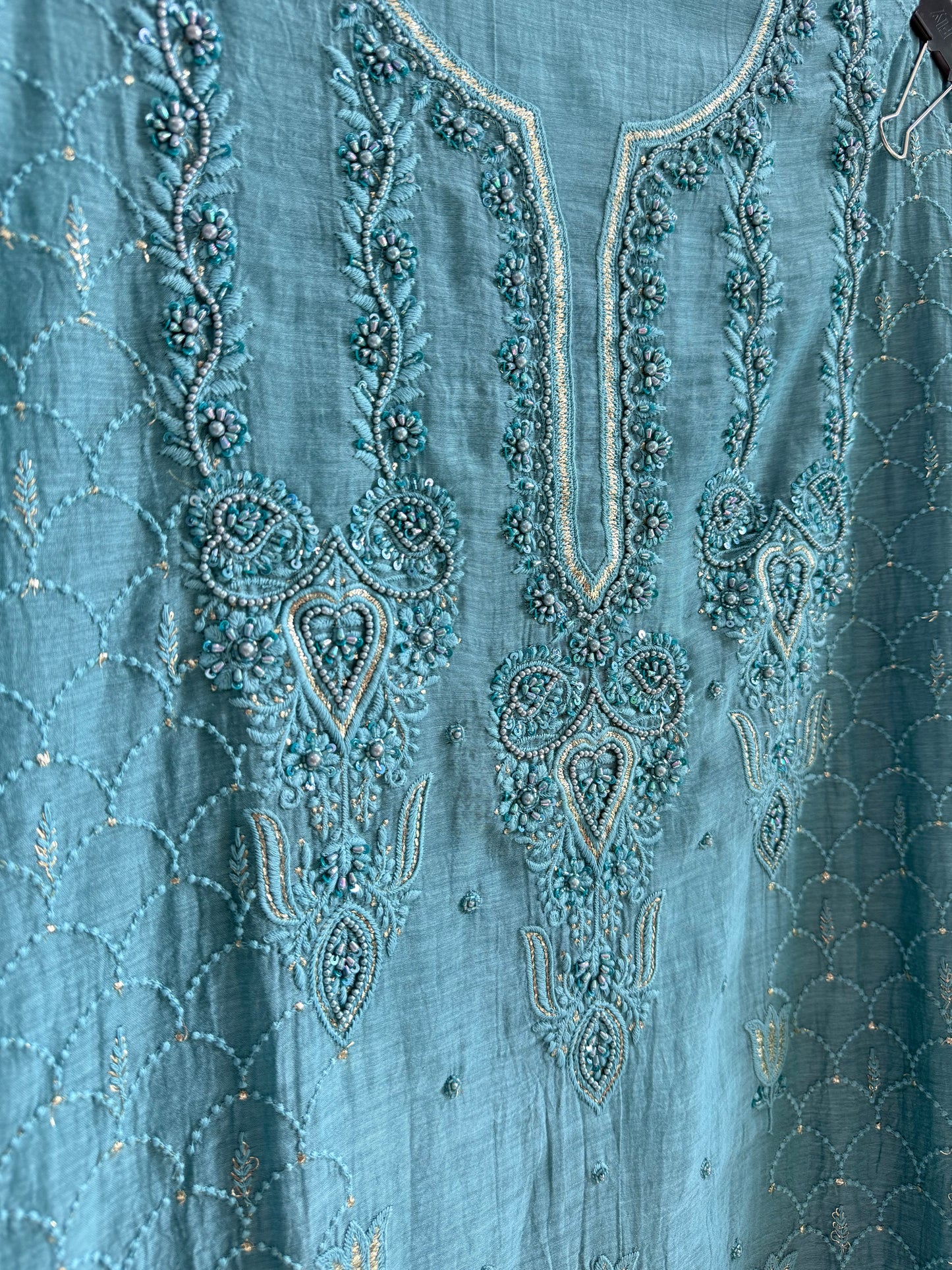 Luxurious Mul chanderi lucknowi tulip and hearts suit
