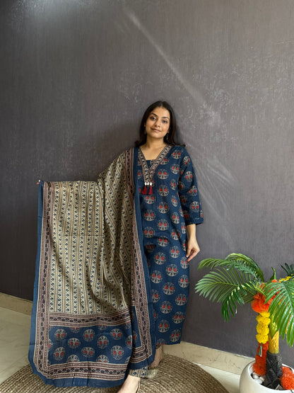 Pure cotton ajrakh print suit set