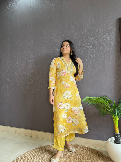 Chinon floral handwork Kurta sets