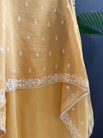 Luxurious Mul chanderi appliqué work suit