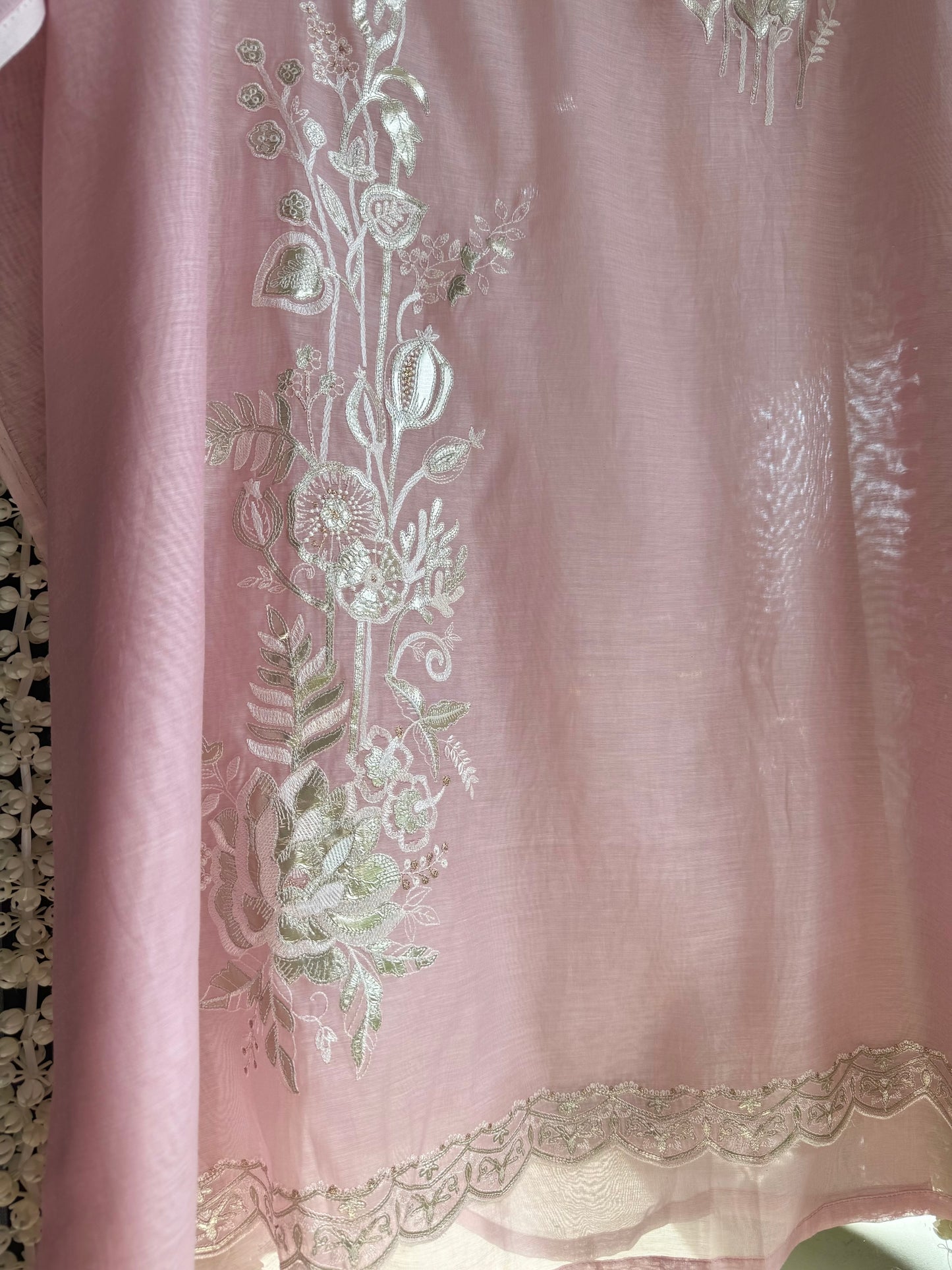 Luxurious Mul chanderi gold appliqué work suit