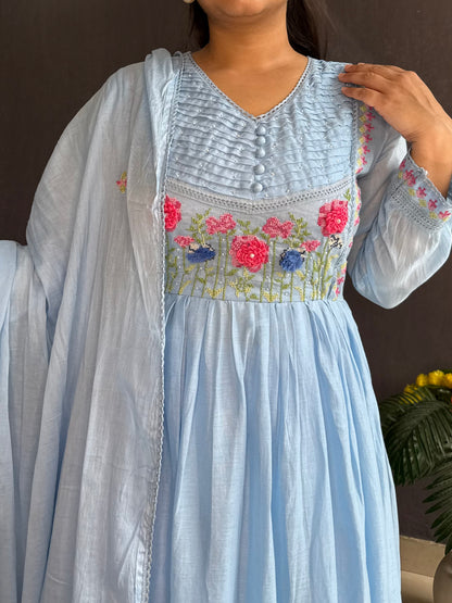 Mal cotton roses embroidered french knot Anarkali