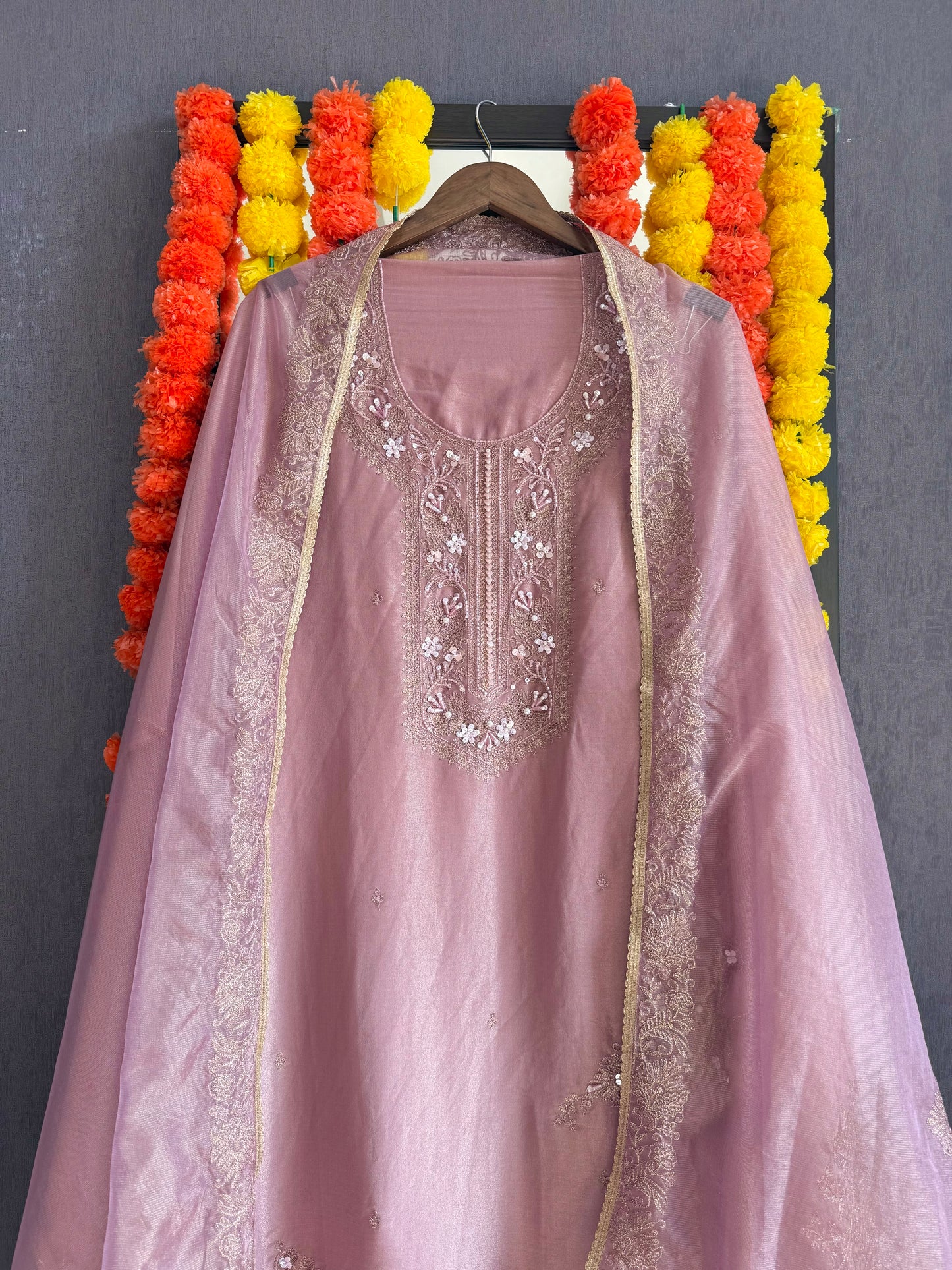 Premium tissue silk hand embroidered suit