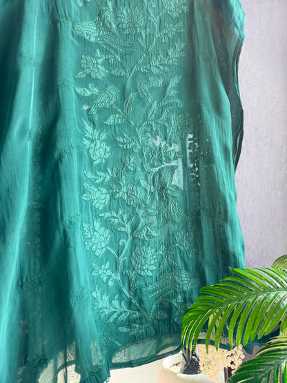 Luxurious organza appliqué work birds suit