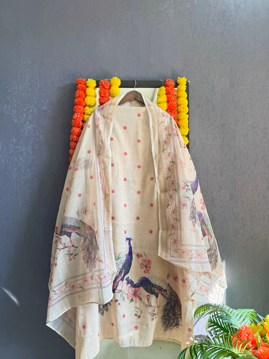 Pure linen peacock kantha work suit
