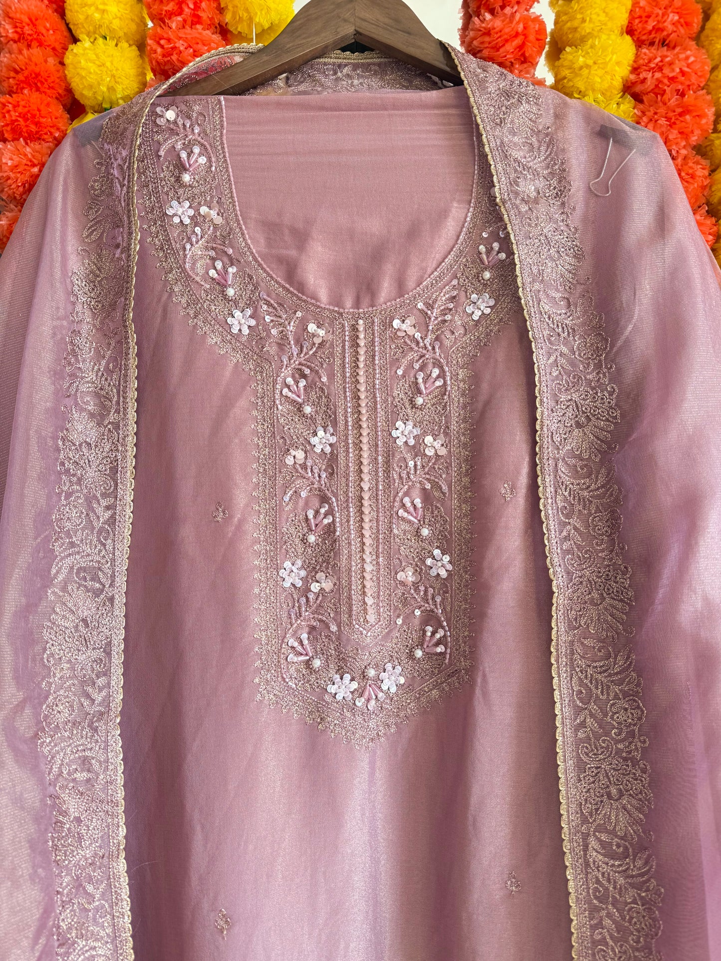 Premium tissue silk hand embroidered suit