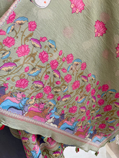 Mulmul cotton pichwai suit