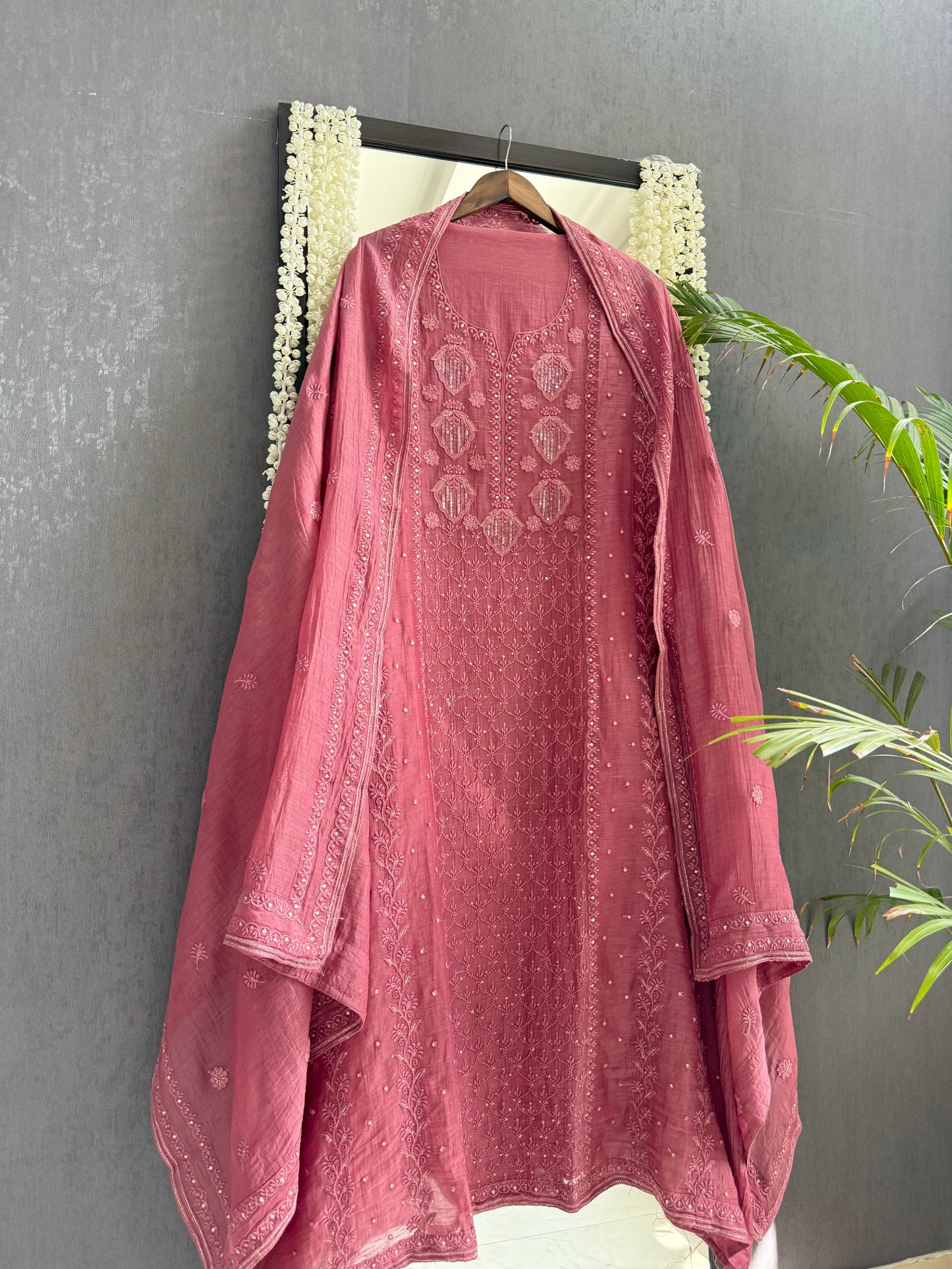 Luxurious Mul chanderi lucknowi handwork suit