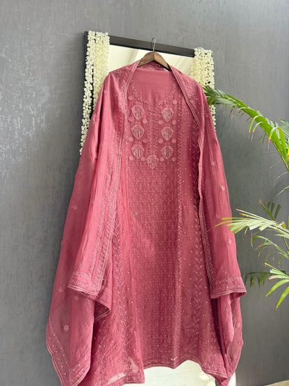 Luxurious Mul chanderi lucknowi handwork suit