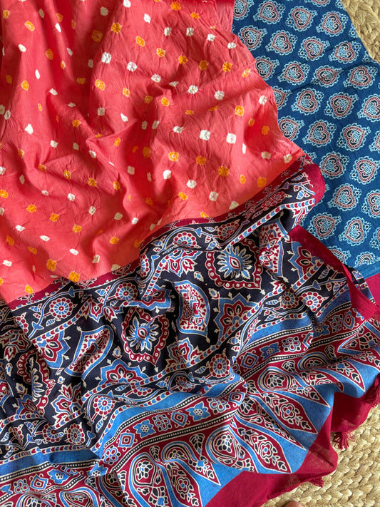 Pure cotton ajrakh bandhani suits