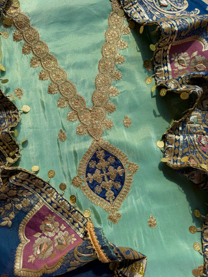Tissue silk Aari work Meenakari suit