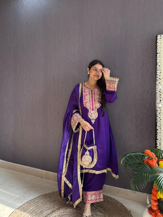 Luxurious raw silk aari work set