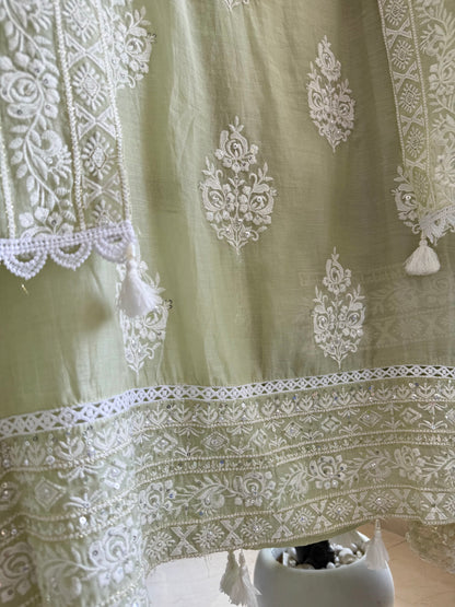 Luxurious Mul chanderi lucknowi handwork suit