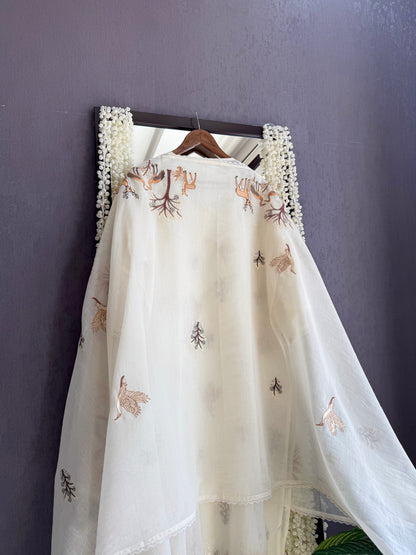 Luxurious Mul chanderi deers swans suit