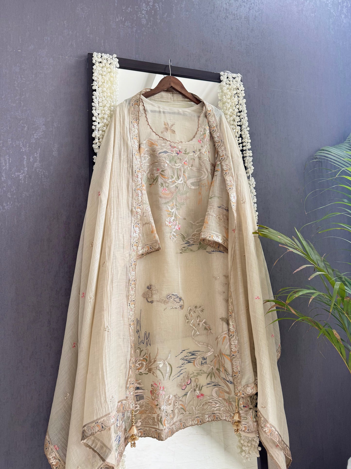 Luxurious Mul chanderi gota appliqué work suit