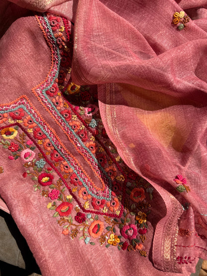 Premium linen handwork frenchknot suit