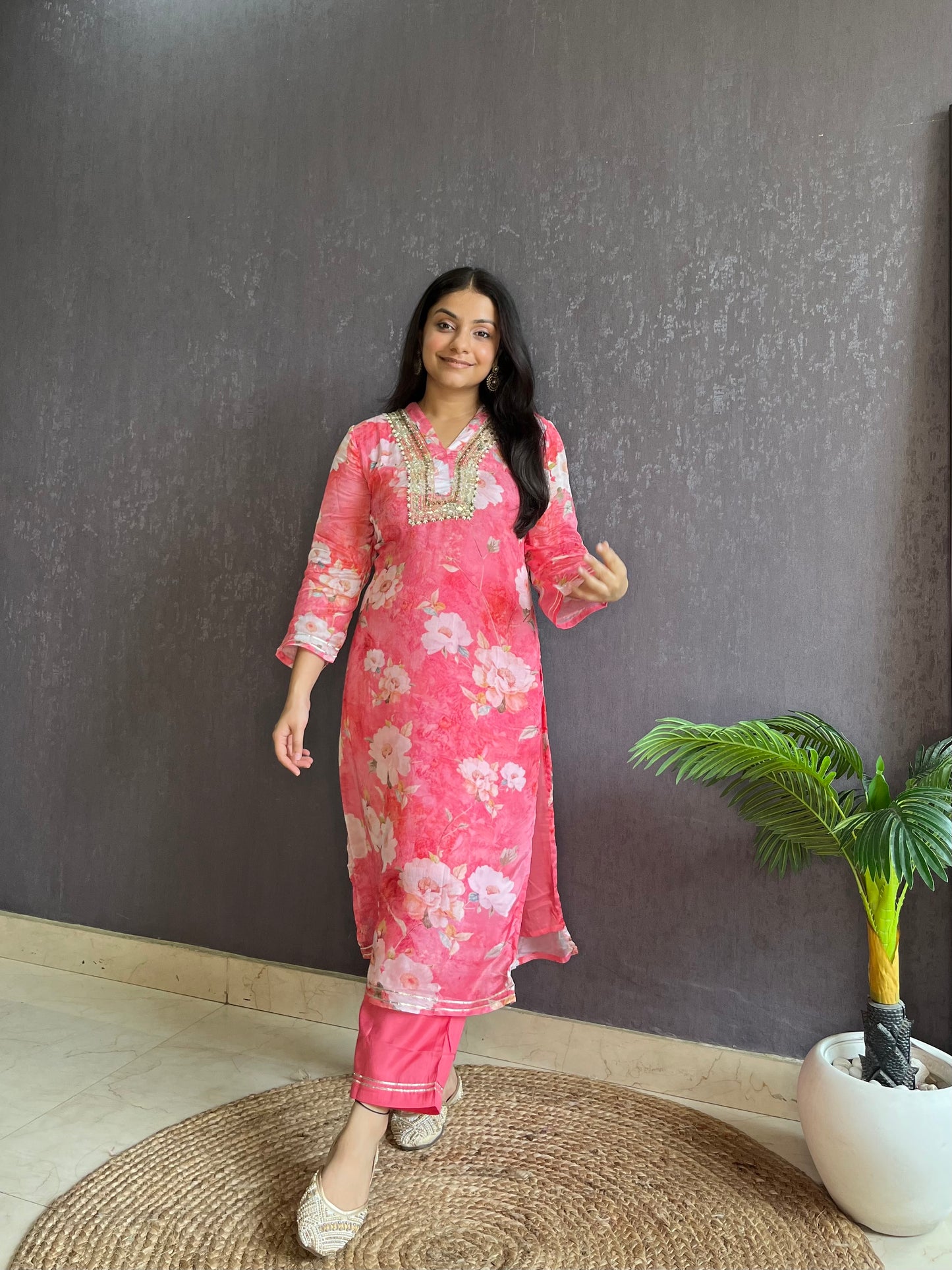 Chinon floral handwork Kurta sets
