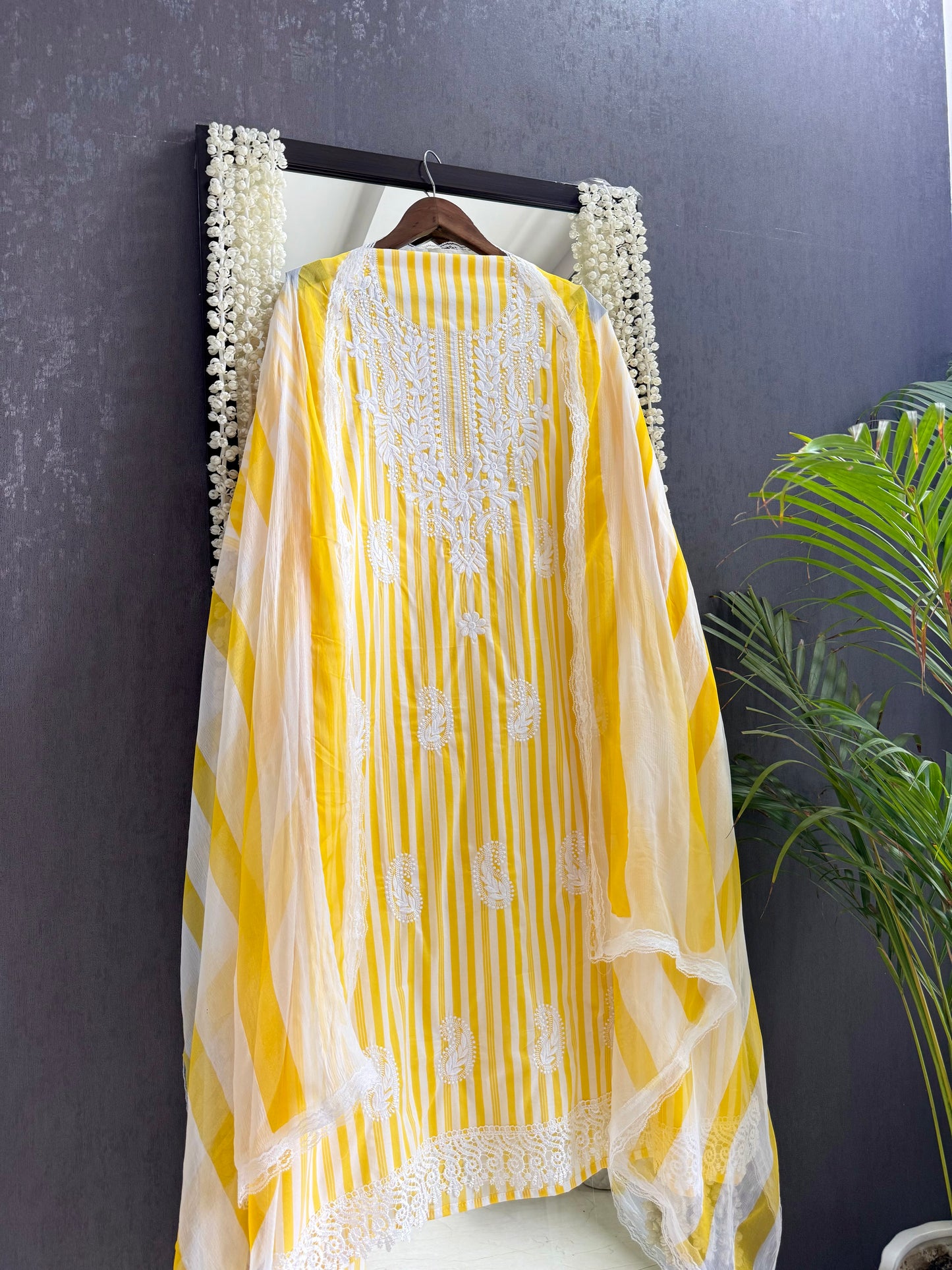 Striped cotton Lucknowi suit