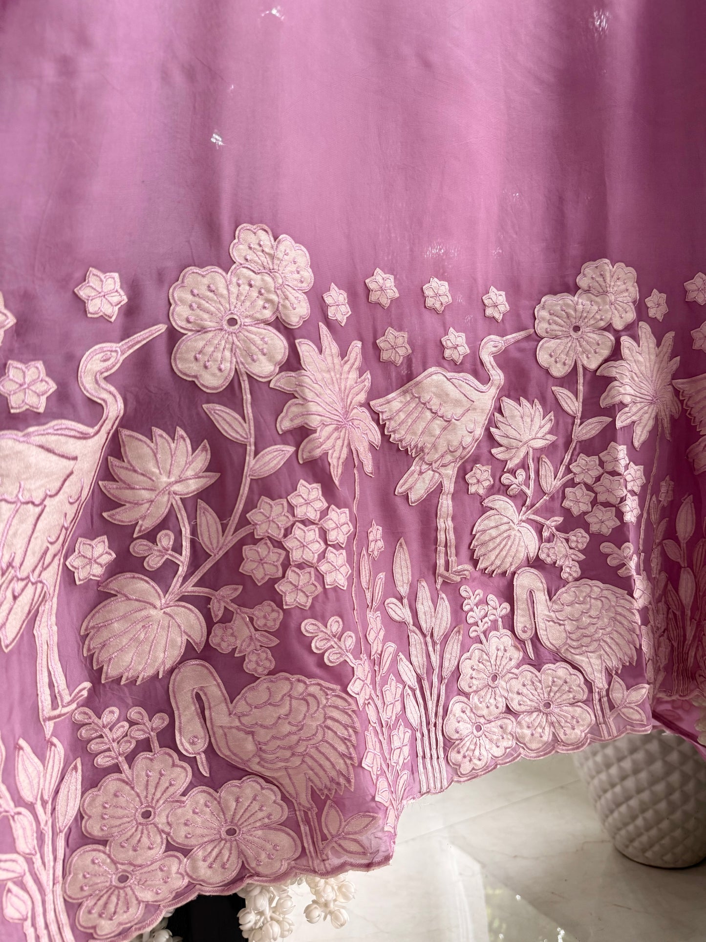 Organza appliqué work flamingos suit