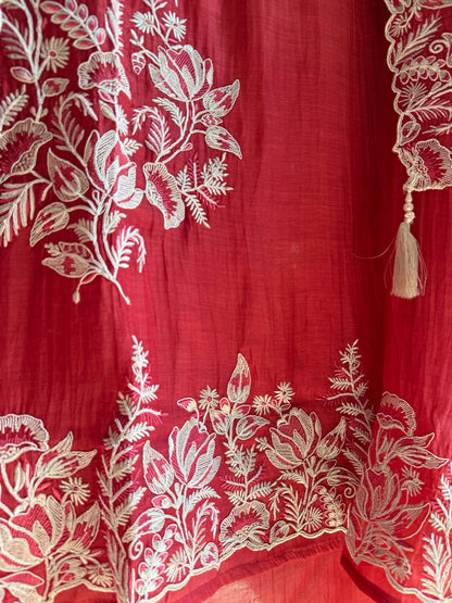 Luxurious aari work Mul chanderi suit
