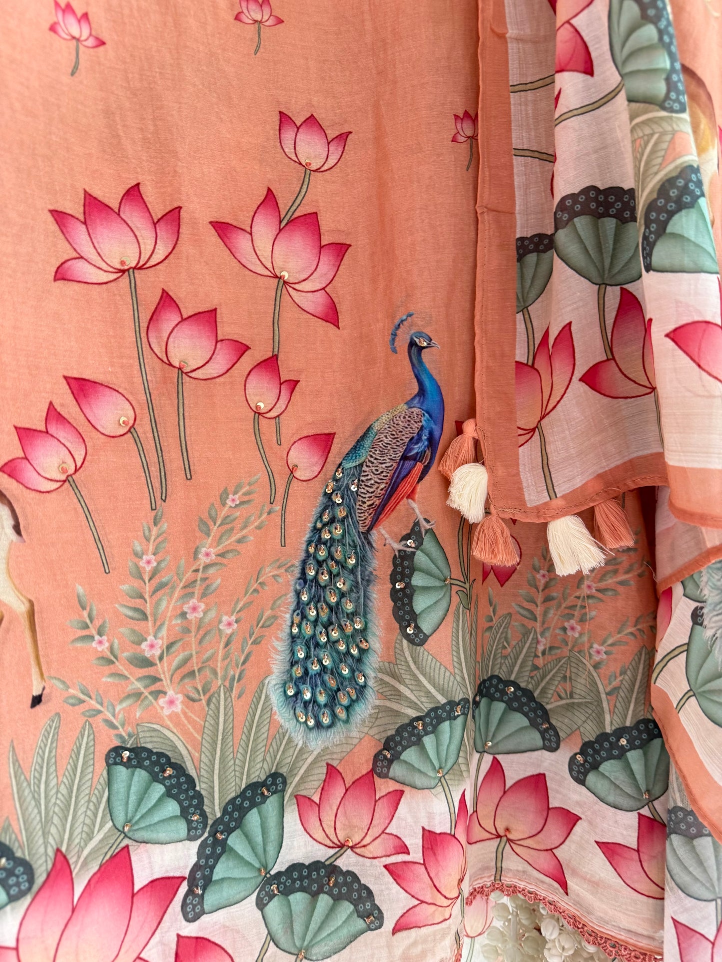 Mulmul cotton deers peacock handwork suit